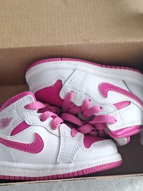Jordan Kids White and Hot Pink High-Top Sneakers